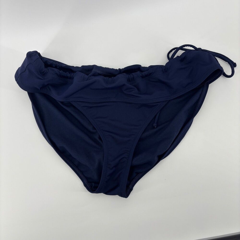 Athleta Drawstring Gathered Swim Bikini Bottoms Navy Blue Women's Large
